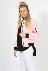Pink Black Zip Bomber Jacket - Minah-Jackets
