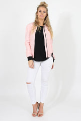 Pink Black Zip Bomber Jacket - Minah-Jackets