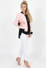 Pink Black Zip Bomber Jacket - Minah-Jackets