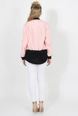 Pink Black Zip Bomber Jacket - Minah-Jackets
