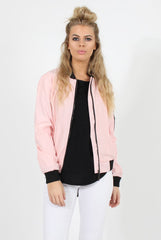 Pink Black Zip Bomber Jacket - Minah-Jackets