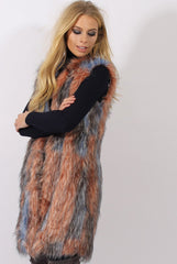 Pink & Blue Faux Fur Long Gilet - Britt-Jackets