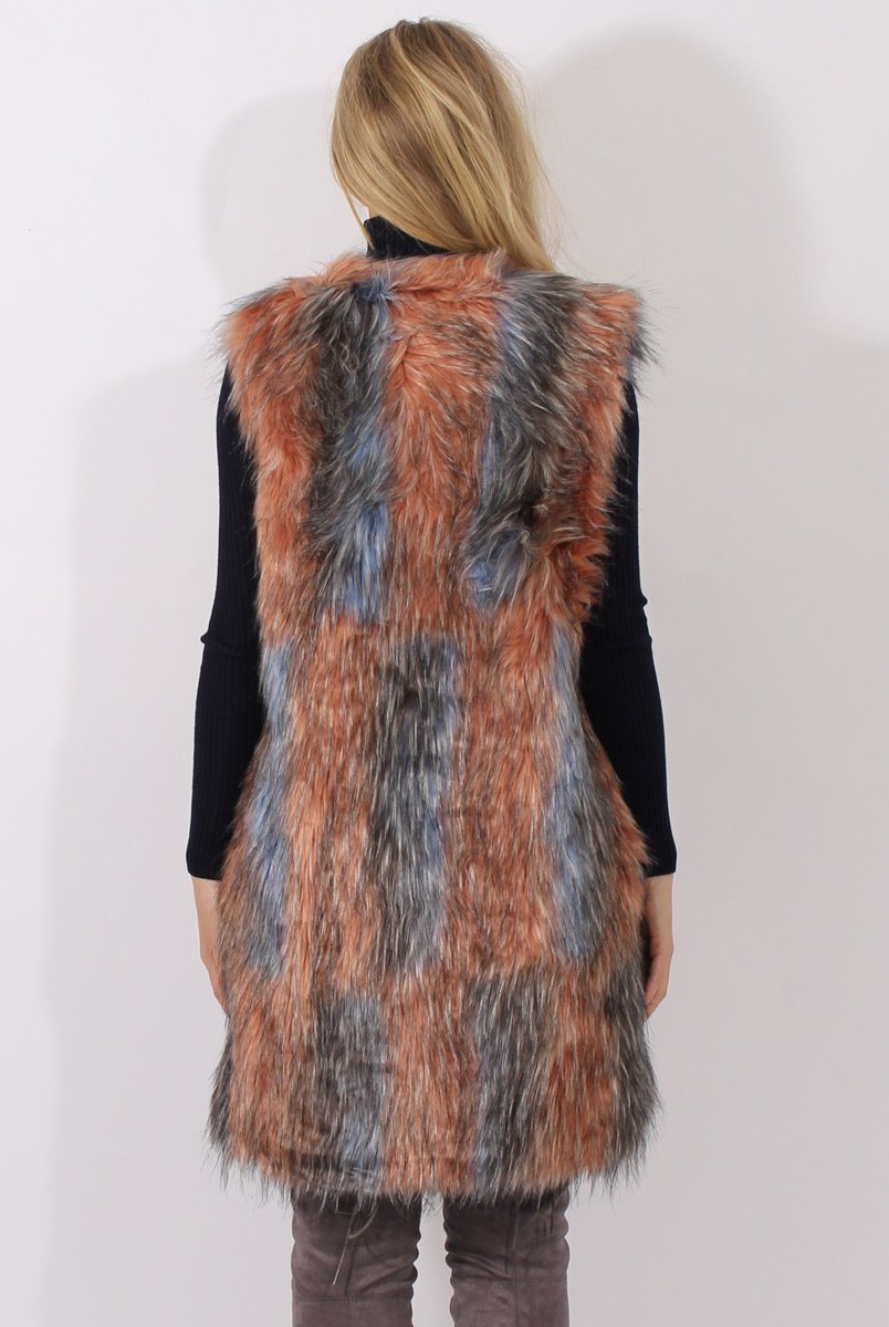 Pink & Blue Faux Fur Long Gilet - Britt-Jackets
