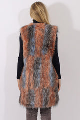 Pink & Blue Faux Fur Long Gilet - Britt-Jackets