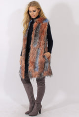Pink & Blue Faux Fur Long Gilet - Britt-Jackets