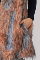 Pink & Blue Faux Fur Long Gilet - Britt-Jackets