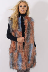 Pink & Blue Faux Fur Long Gilet - Britt-Jackets