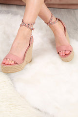 Pink Blush Faux Suede Studded Wedges - Kenzly-Wedges
