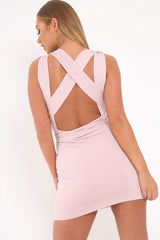 Pink Bodycon Plunge Ring Multi Way Dress - Shoni-Dresses