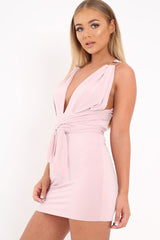 Pink Bodycon Plunge Ring Multi Way Dress - Shoni-Dresses