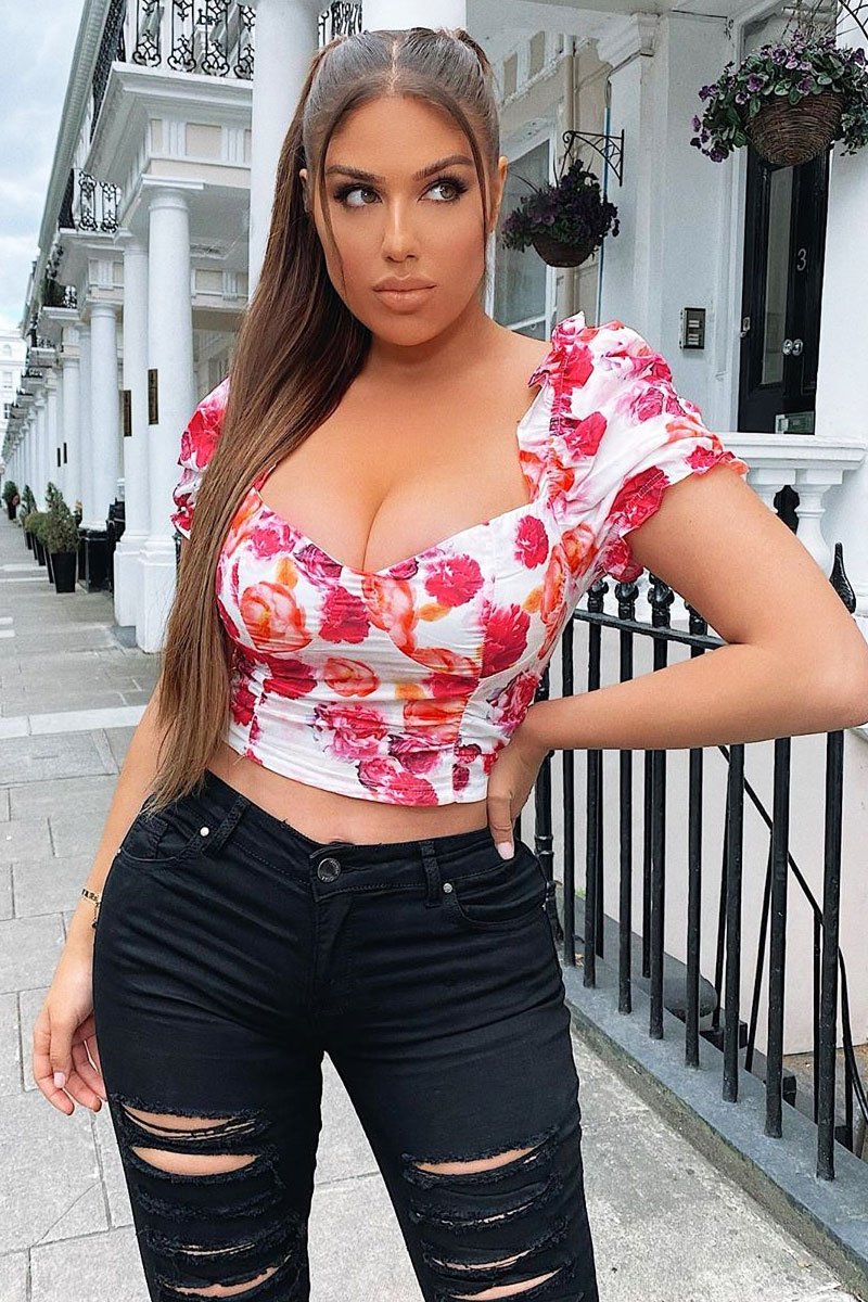 Pink Bold Floral Corset Crop Top - Ivonne-Crop Tops