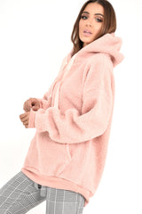 Pink Borg Pocket Front Hoodie - Dezi-Hoodies
