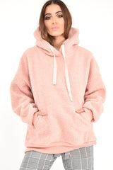 Pink Borg Pocket Front Hoodie - Dezi-Hoodies