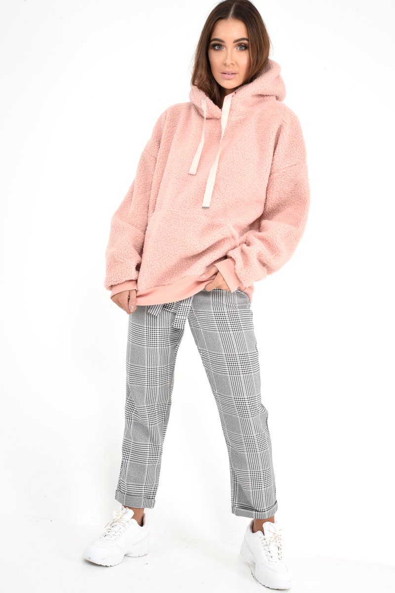 Pink Borg Pocket Front Hoodie - Dezi-Hoodies