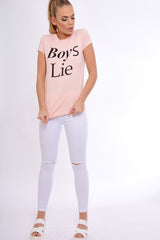 Pink Boys Lie Slogan T-Shirt-Tops