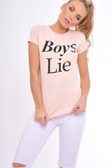 Pink Boys Lie Slogan T-Shirt-Tops
