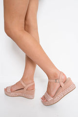 Pink Braided Woven Platform Sandals - Sreya-Sandals