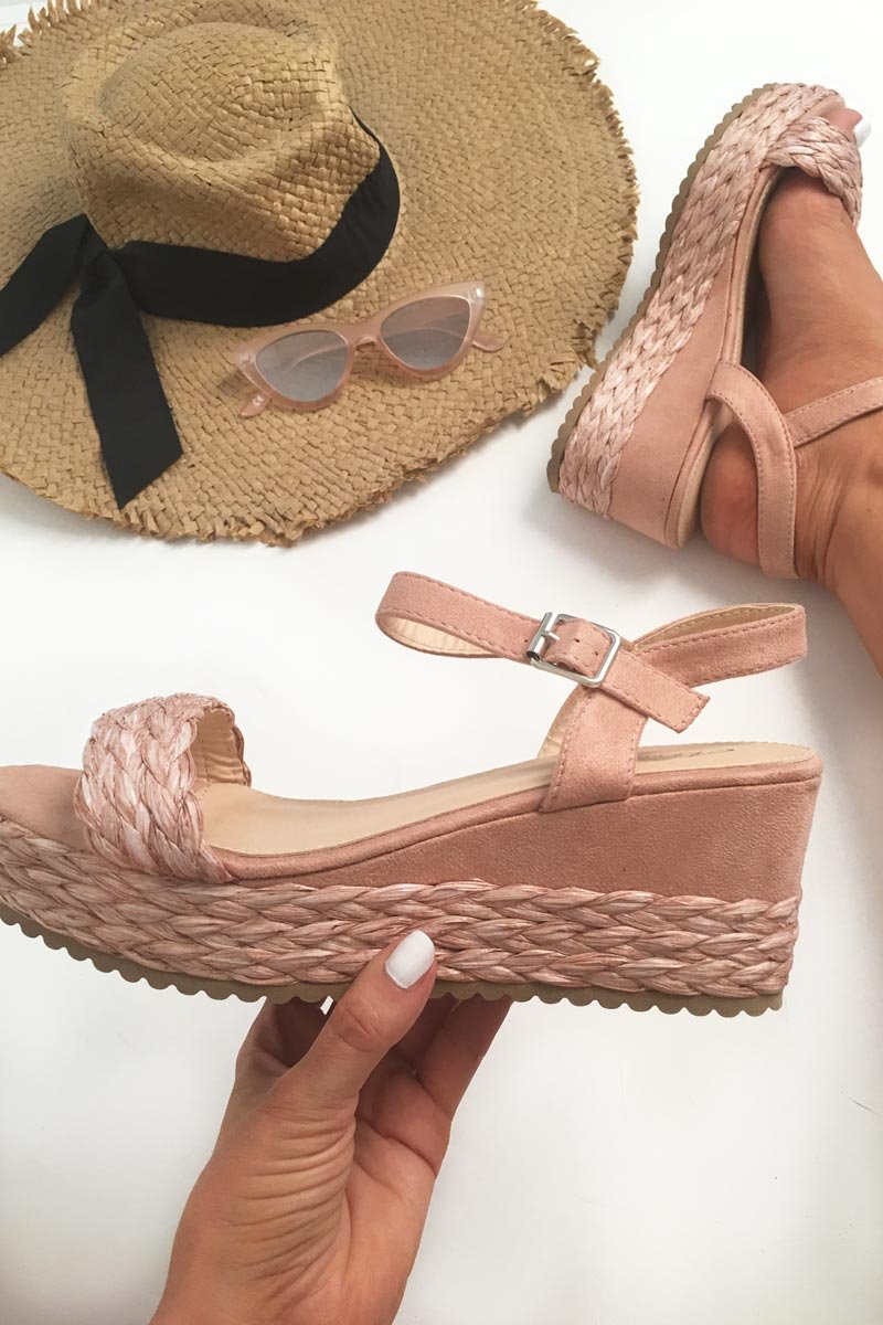 Pink Braided Woven Platform Sandals - Sreya-Sandals