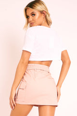 Pink Buckle Belted Utility Skirt - Fallyn-Skirts