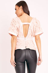 Pink Butterfly Applique Plunging Neckline Top - Mallory-Tops
