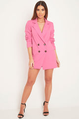 Pink Button Front Belted Blazer Dress - Justyne-Dresses