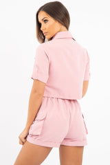 Pink Button Front Utility Shirt Shorts Co-ord - Galia-Co-ords