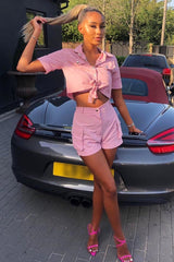 Pink Button Front Utility Shirt Shorts Co-ord - Galia-Co-ords