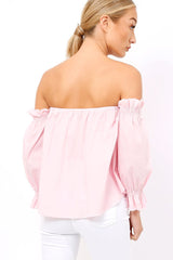 Pink Button Up Bardot Crop Top - LuLu-Crop Tops