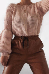 Pink Cable Knit Balloon Sleeve Jumper - Elicia-Jumper