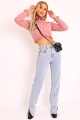 Pink Cable Knit Frill Neck Jumper - Jacie-Jumper