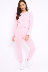 Pink Cable Knit Loungewear Co-ord - Anha-Knitwear