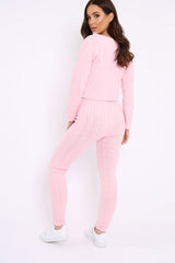 Pink Cable Knit Loungewear Co-ord - Anha-Knitwear