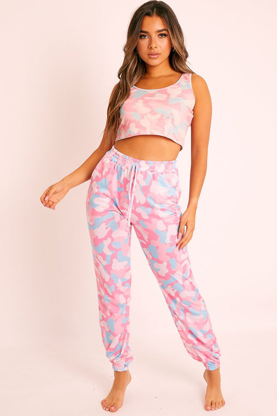 Pink Camo Crop Top Joggers Co-ord - Charna
