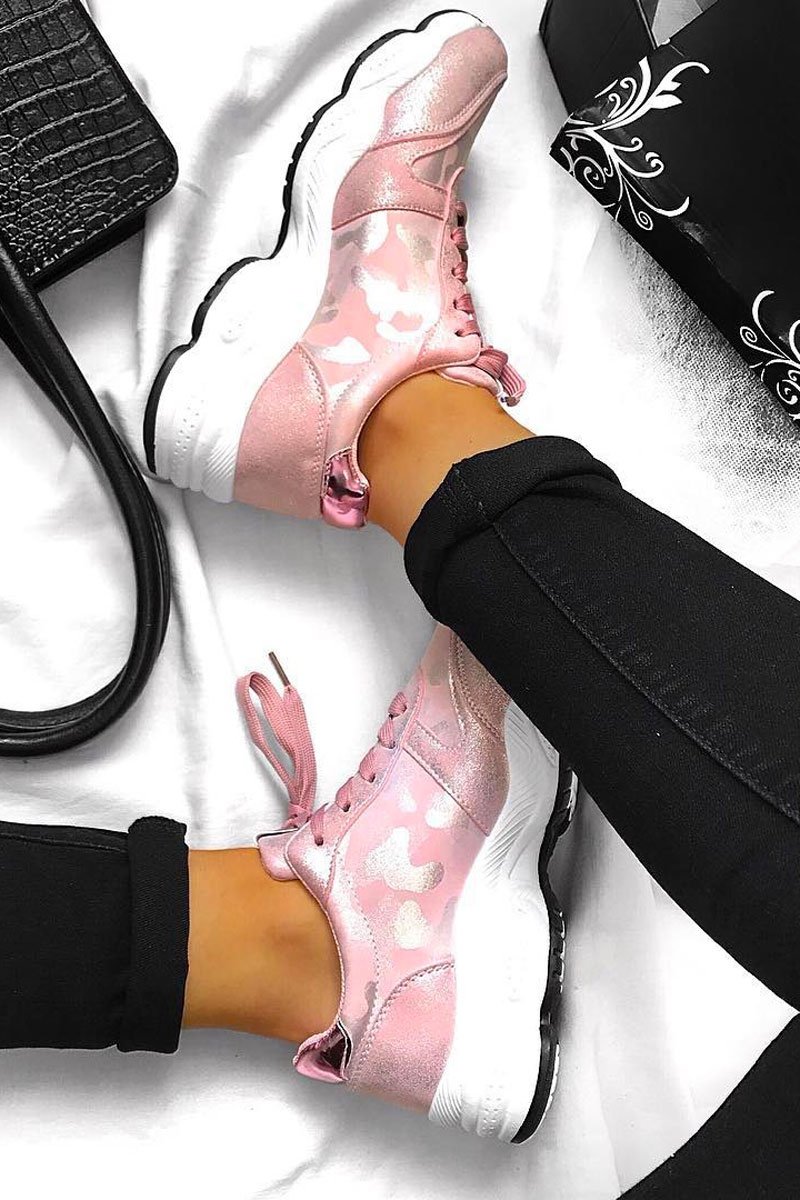 Pink Camo Lace Up Trainers - Adisa-Trainers