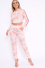 Pink CamoTracksuit with Red and White Side Stripes - Kady-Co-ords