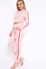 Pink CamoTracksuit with Red and White Side Stripes - Kady-Co-ords