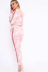Pink CamoTracksuit with Red and White Side Stripes - Kady-Co-ords