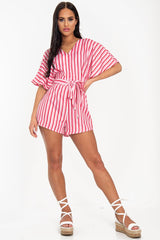 Pink Candy Striped Playsuit - Carissa-Playsuits