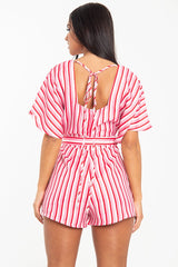 Pink Candy Striped Playsuit - Carissa-Playsuits