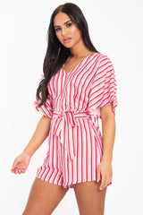 Pink Candy Striped Playsuit - Carissa-Playsuits