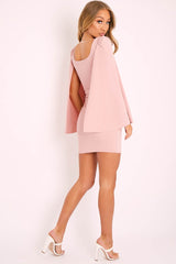 Pink Cape Sleeve Bodycon Dress - Fearne-Dresses