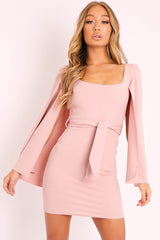 Pink Cape Sleeve Bodycon Dress - Fearne-Dresses