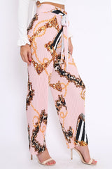 Pink Chain Pleated Wide Leg Trousers - Neola-Trousers