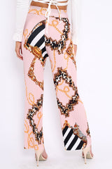 Pink Chain Pleated Wide Leg Trousers - Neola-Trousers