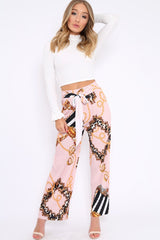 Pink Chain Pleated Wide Leg Trousers - Neola-Trousers