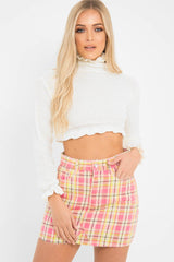 Pink Check Denim Mini Skirt - Blanca-Skirts
