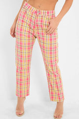 Pink Check High Waist Jeans - Tarryn-Jeans