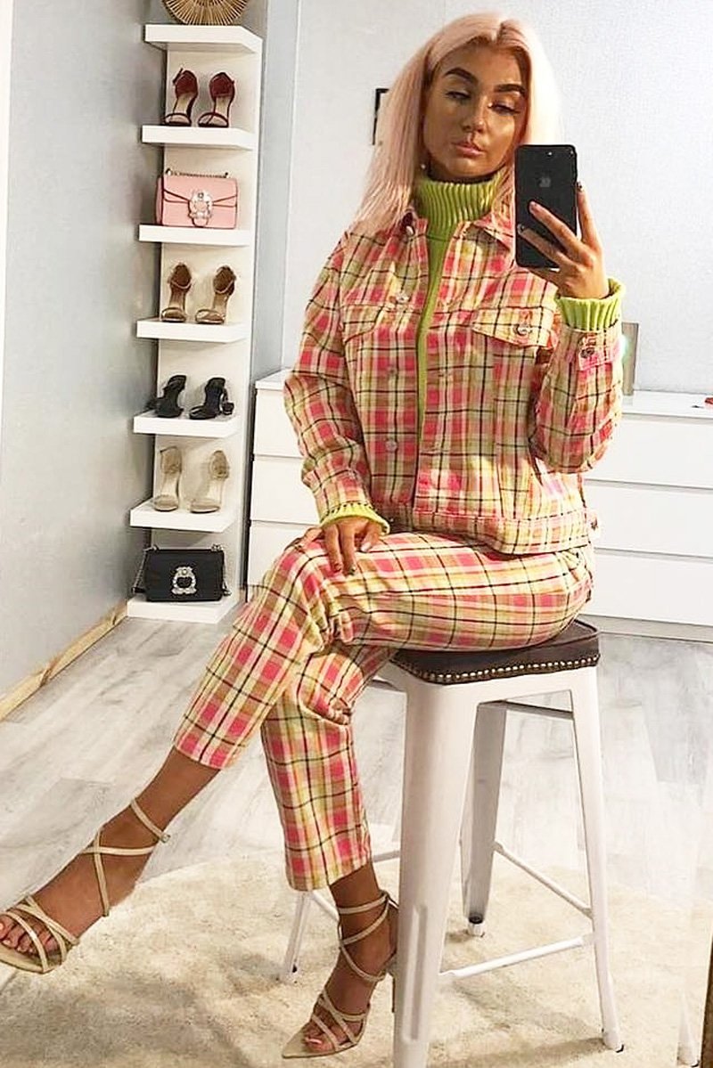 Pink Check High Waist Jeans - Tarryn-Jeans