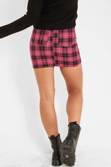 Pink Check High Waist Mini Skirt - Lyra-Skirts