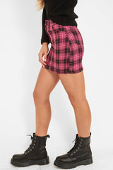 Pink Check High Waist Mini Skirt - Lyra-Skirts